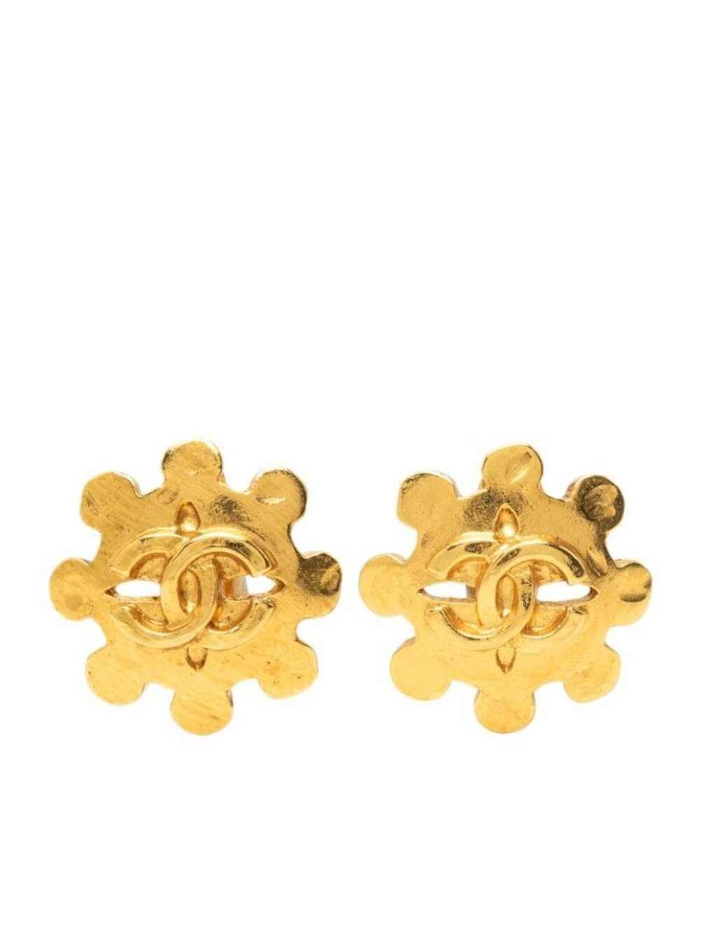 Chanel CC Logo Flower Motif Earrings Gold Plated